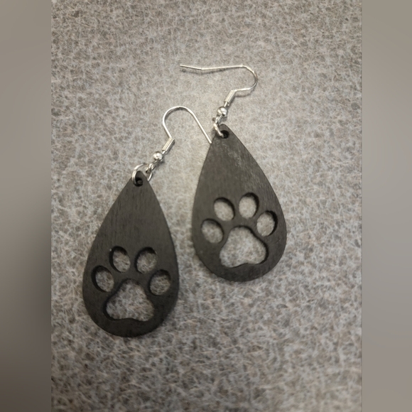 Black Paw Print Teardrop Earrings - Picture 1 of 1